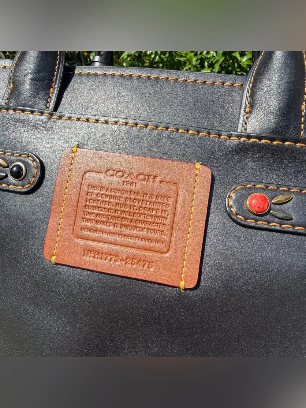 EUC Coach Double Swagger With Patchwork Prairie Rivets 25475